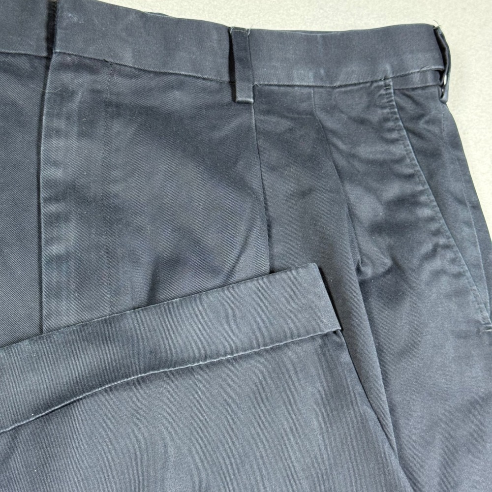 Lands End Mens 38 Traditional Fit Pleated Chinos Navy Blue Cotton Cuffed Pants